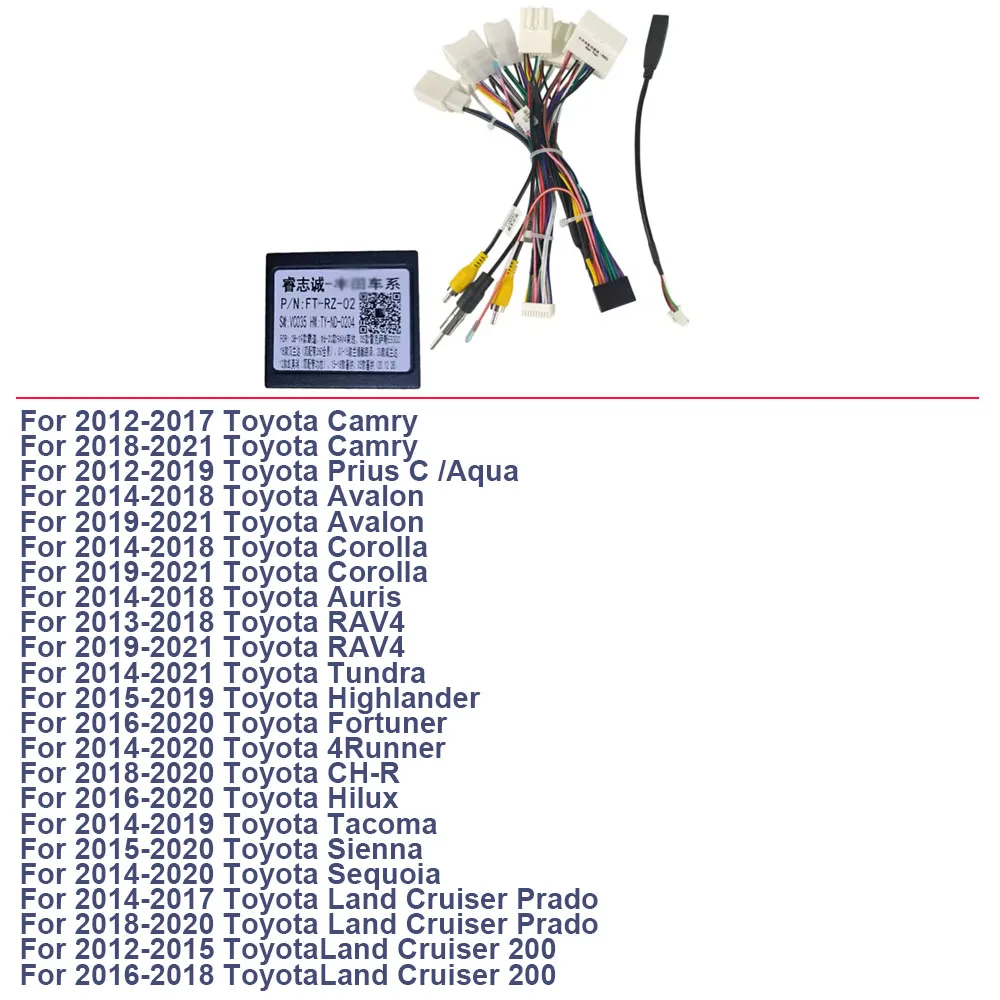 For RZ-FT02 CANBUS Decoder For Toyota Corolla 2014-2018 Prado RAV4 Camry CHR Wiring Harness Android Radio Power Cable