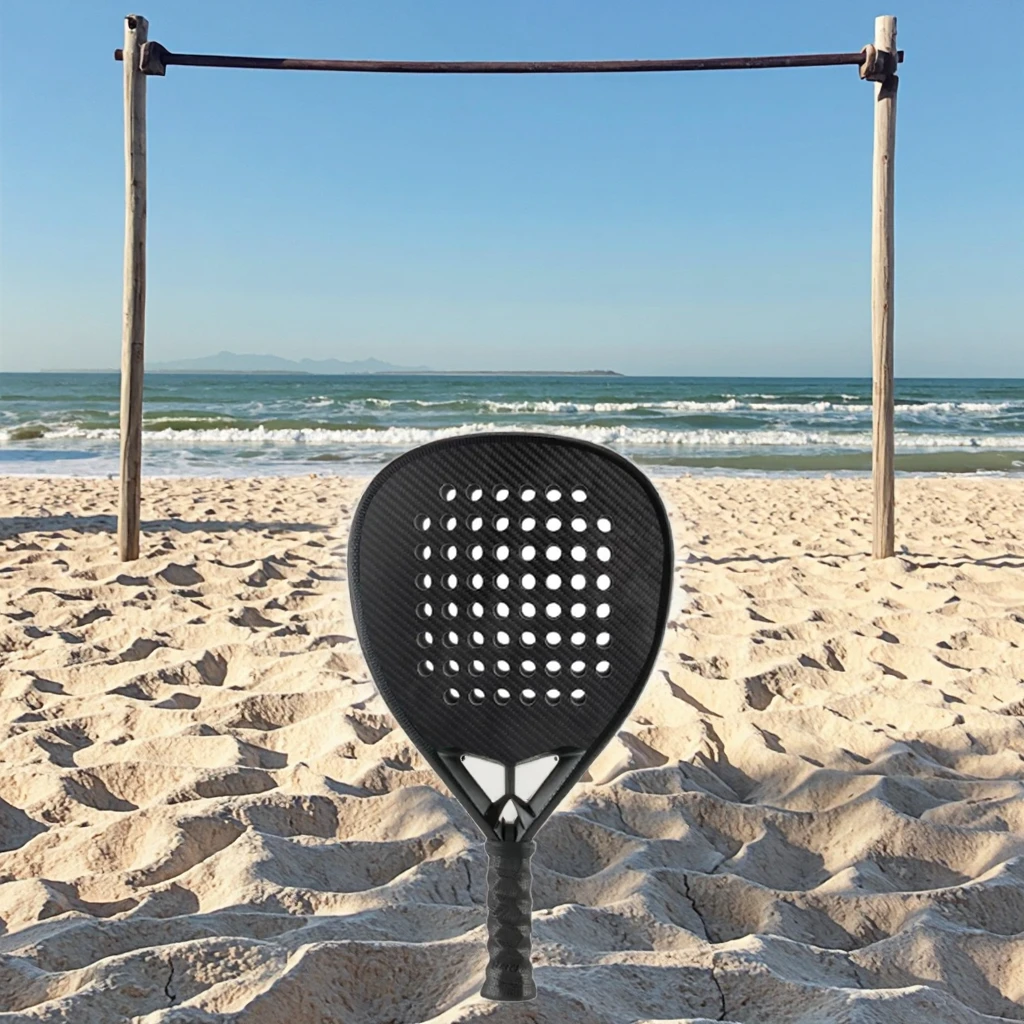 Racchetta da beach tennis personalizzata di alta gamma in fibra di carbonio, texture opzionale 3K/12K/18K, design portatile a forma di diamante con f