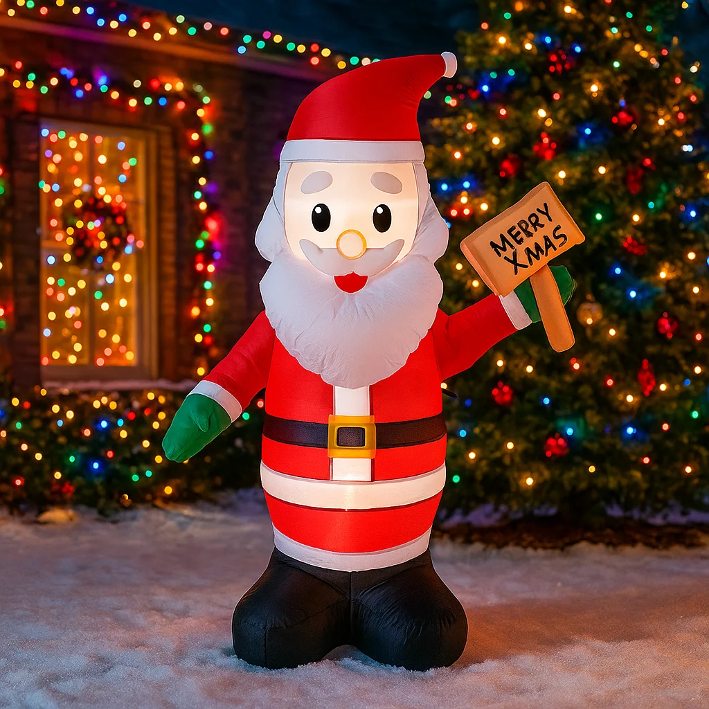 4피트 크리스마스 장식품, LED 장식이 있는 사인보드를 든 풍선 산타클로스 장난감, 집 마당 장식품, 크리스마스 용품 야외용