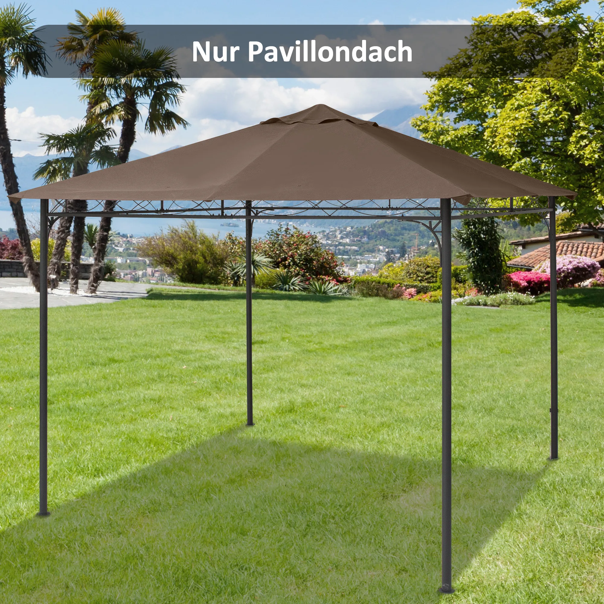 Auvent de remplacement 298x295cm pour pavillon de jardin 3x3m, polyester enduit PA 180g/m², protection UV et contre la pluie, 8 trous de drainage, 4 cordes d'ancrage, structure non incluse