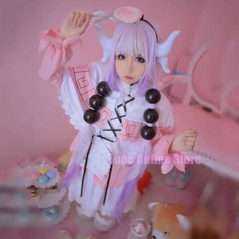 Disfraz de Cosplay de Miss Kobayashi's Dragon Maid Kanna Kamui, pelucas para mujer, uniformes sin sirvienta Kobayashi san Chi, vestido de Lolita