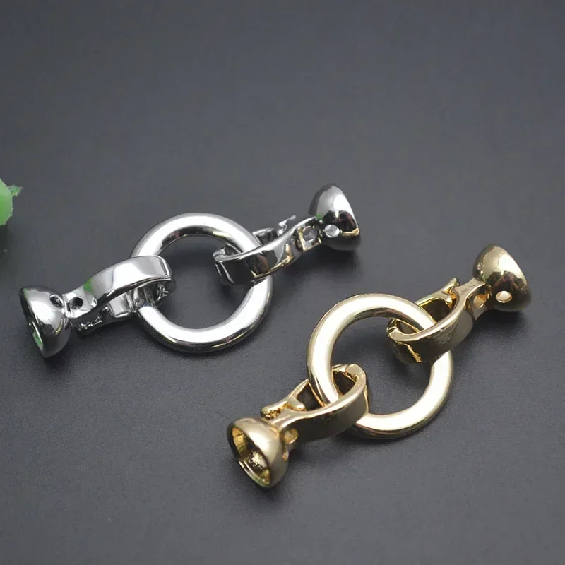 Brass Real Gold Plated Smooth Center Round Connector Clasp Hooks for Women Handmade DIY Necklace Jewelry Making