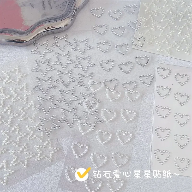 1 Sheet 3D Rhinestone Stickers Self Adhesive Face Sticker Sweet Makeup Sticker Star Heart Shape DIY Artificial Pearls Patch