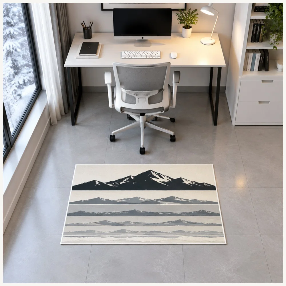 VIKAMA Minimalist Ivory Charcoal Minimal Mountains Flannel Door Mat, Memory Foam Anti-Slip Mat, Home Decor for Snug, Landing