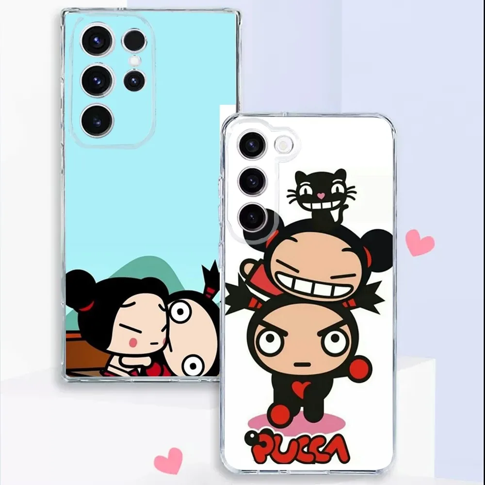 Cartoon P-Pucca Garu  Phone  Case For Samsung S24,22,20,21 FE Ultra ,23,10,10E,S8,Plus Transparent Phone Shell