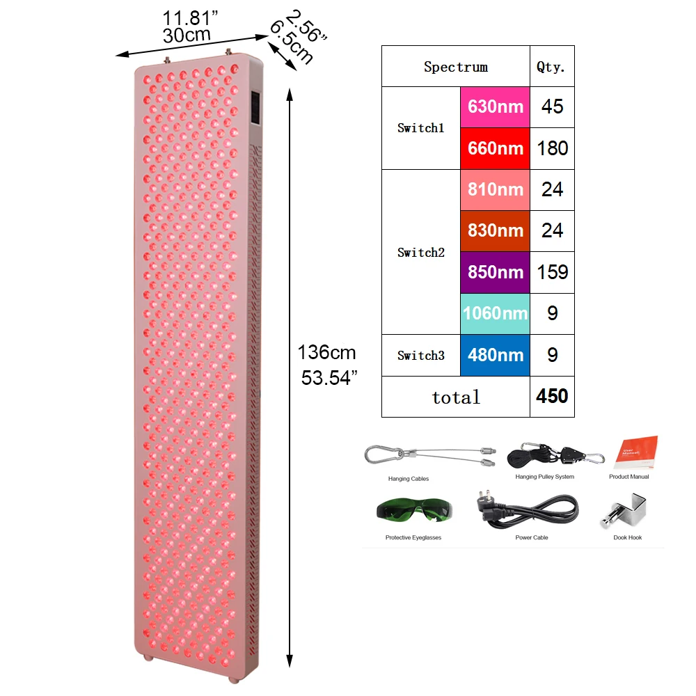 1060nm 480nm 630 660 810 830 850nm Touch screen Free custom screen logo red light therapy infrared red light therapy panel