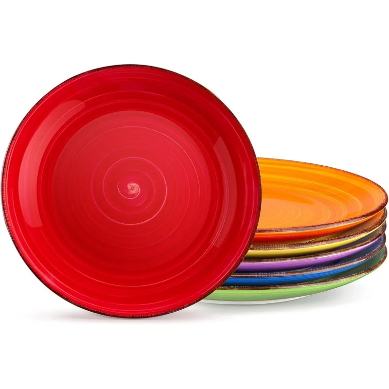 

Dinner Plates, 10.5 Inch Ceramic Plates, Microwave, Oven and Dishwasher Safe Plates Set of 6 - Assorted Colors
