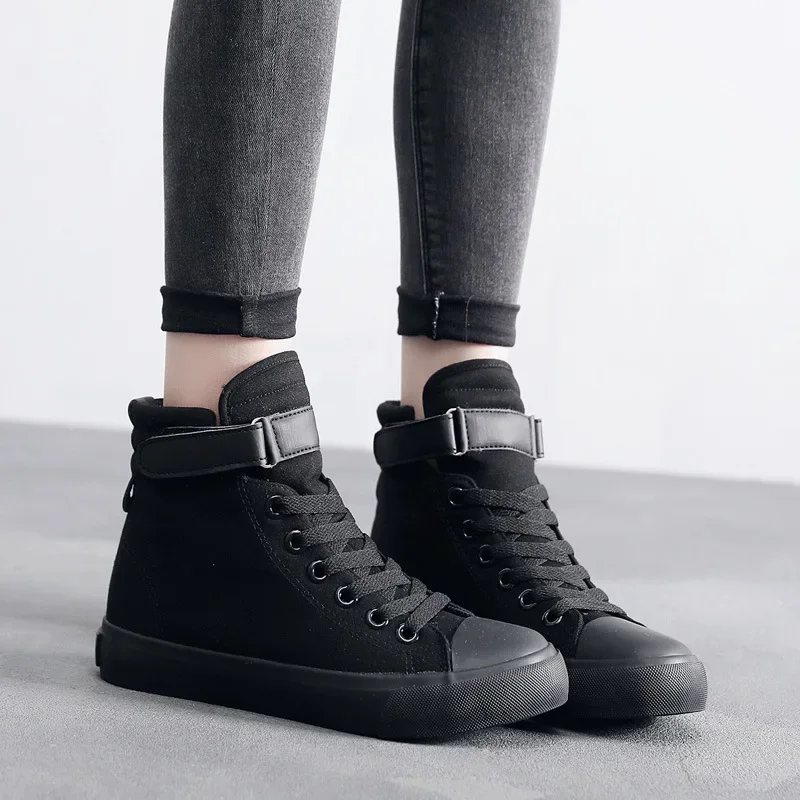 Spring Autumn Brand Women Sneakers High Top Canvas Casual Flats Shoes Woman Lace-up Zapatos De Mujer High Quality Ladies Shoes