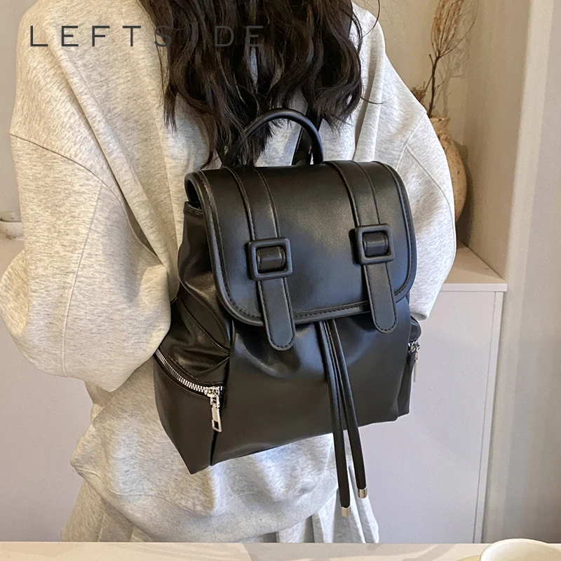 

LEFTSIDE Design Women's Small 2024 Y2K Korean Fashion Solid Color Backpack Lady School Bag Cute Pu Leather Travel Back Pack