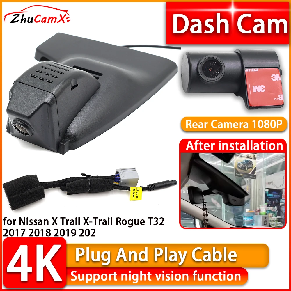Wiifi 4K Dash Cam for Nissan X Trail X-Trail Rogue T32 2017 2018 2019 2020 DVR Front Rear Camera Plug and Play Video Recorder