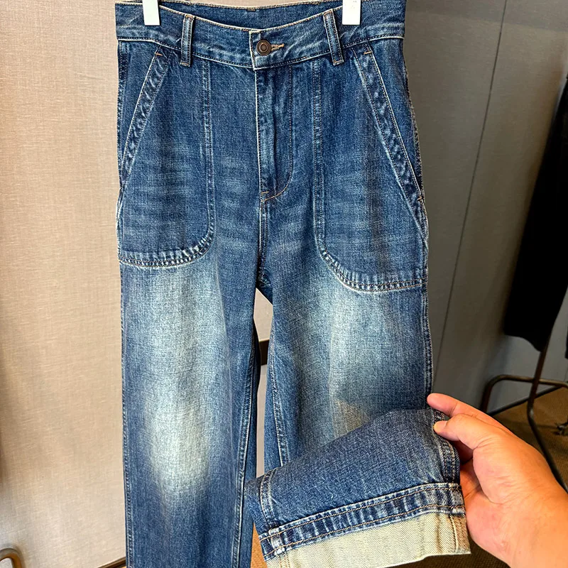Autumn new retro old high waist loose and thin versatile wide leg jeans women