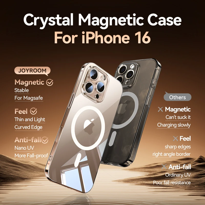 Joyroom Magnetic Case For iPhone 16 15 Pro Max Case For iPhone 16 Pro Anti Yellow Transparent Cover Wireless Charger Thin Cover