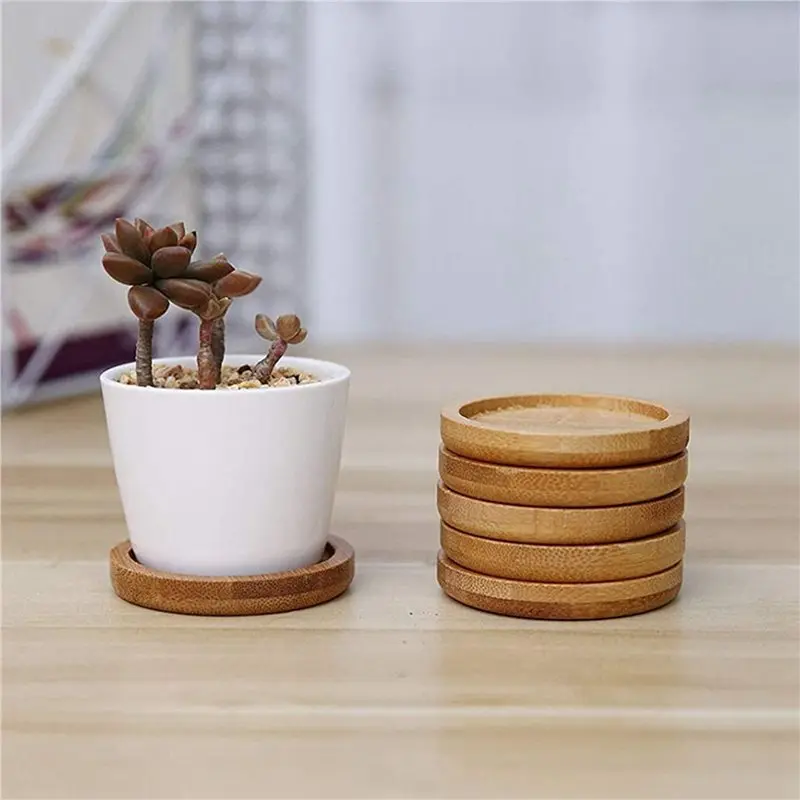 Premium-Bamboo Plant Saucer 3.3 Inch Succulent Pot Tray Flower Plant Holder, Round Drainage Tray 36 Pack