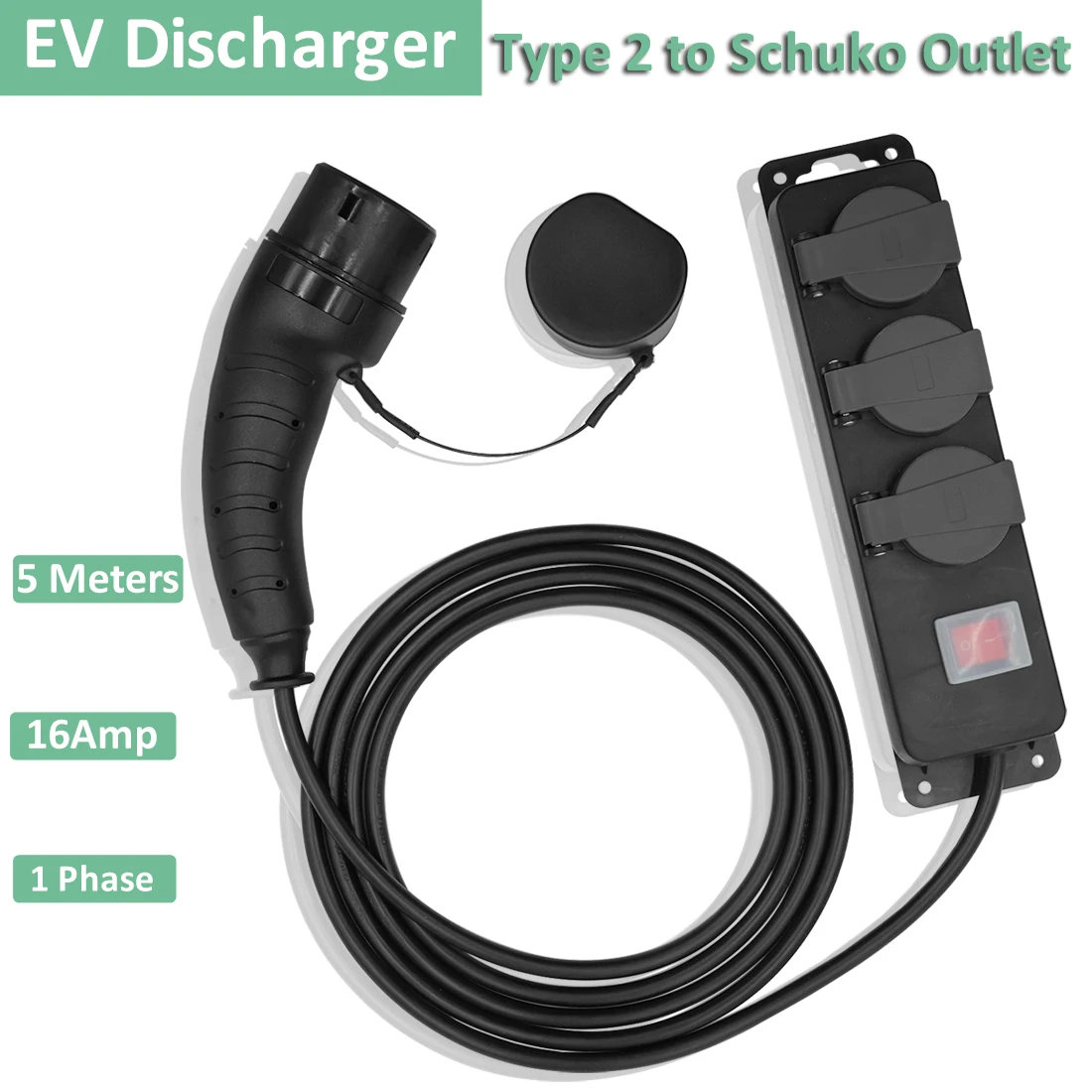 Type 2 V2L Electric Car Discharge Adapter with Three Holes EU Sockets 5M Travel Outdoor Power Station for IEC 62196 Mennekes EVS