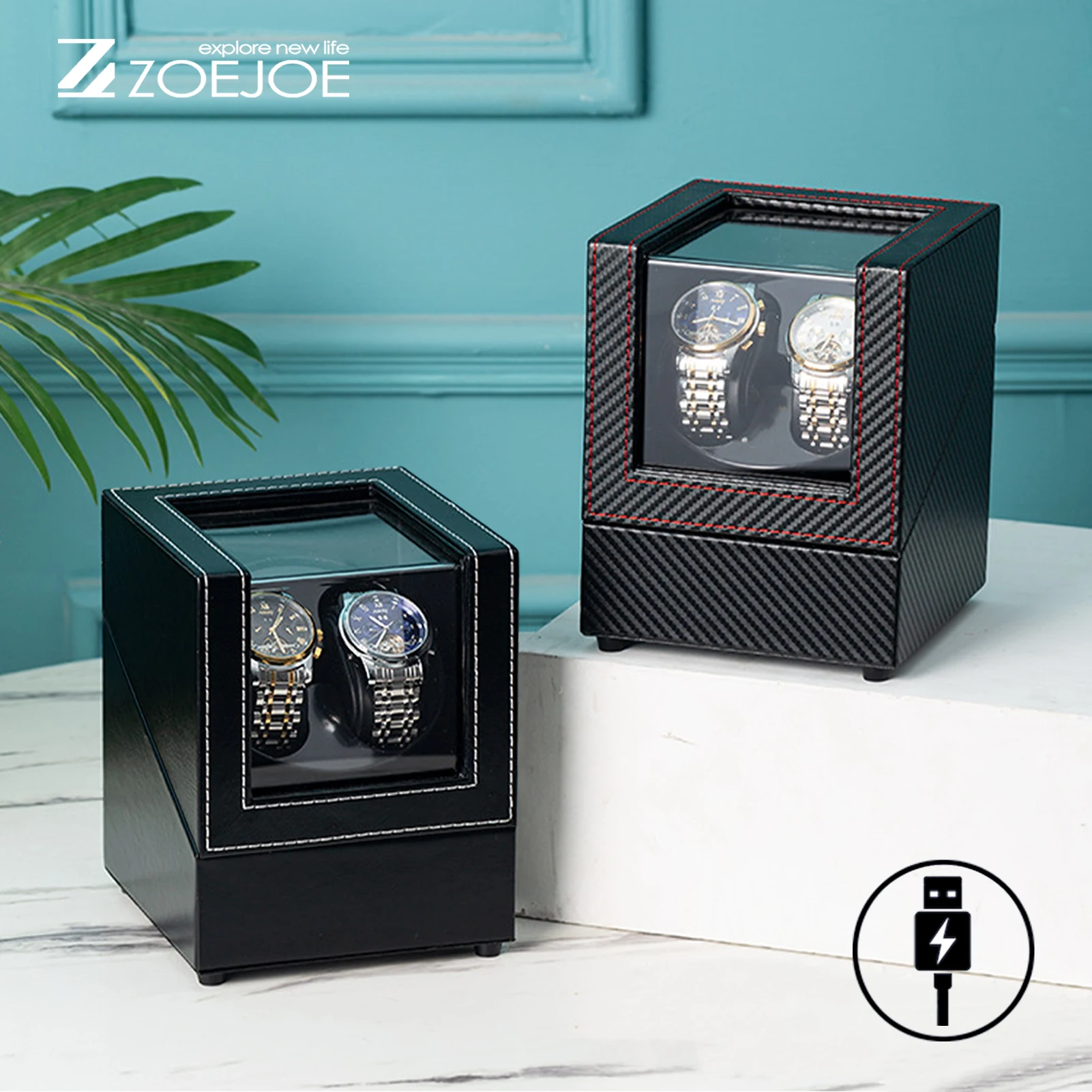 

5 Styles ZOEJOE Automatic Watch Winders 2 Slots Pu Leather Soft Pillow Quiet Motor Low Noise Birthday Gifts For Men Women