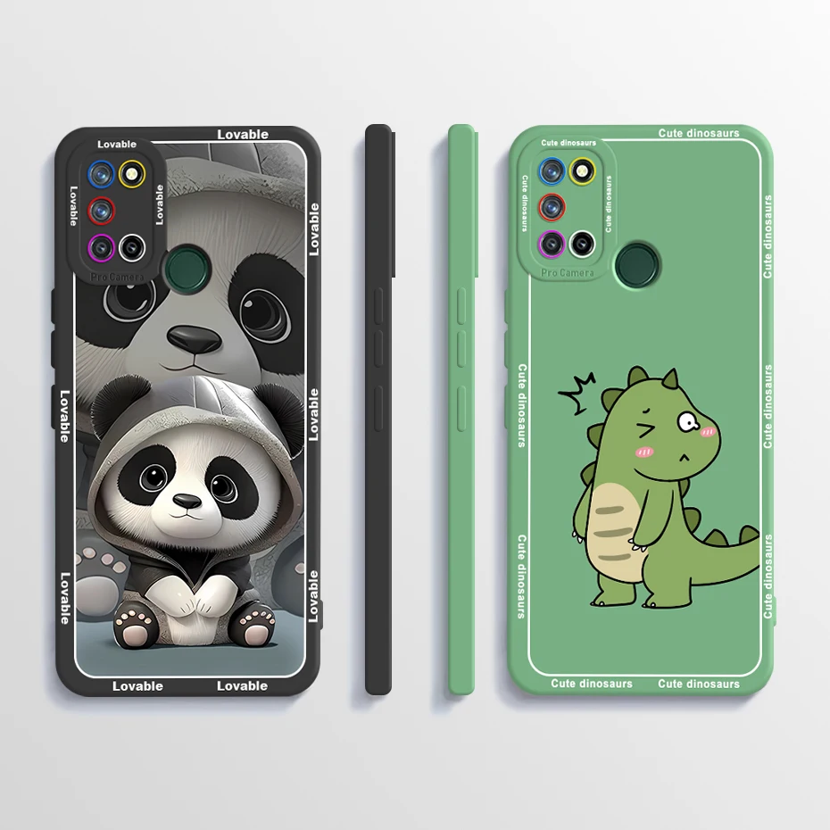 For Realme 7i RMX2103 Case 6.5 inch Cute Panda Dinosaur Funda Liquid Soft Silicone Phone Case For Realme C17 RMX2101 Back Cover