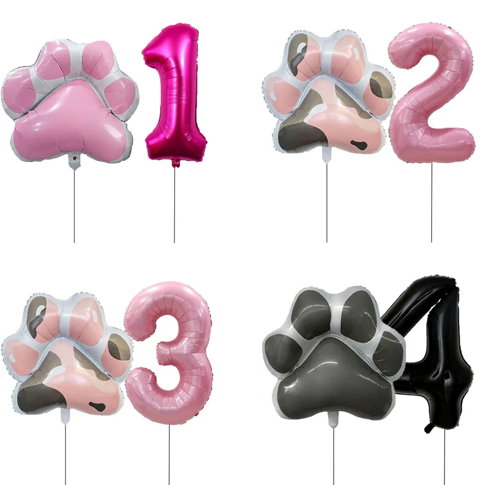 2 pieces/set Let us Pawty Big Dog PAWS Aluminum Balloons 30 inch figure 1 2 3 4 year old birthday party decoration Balloon Baby