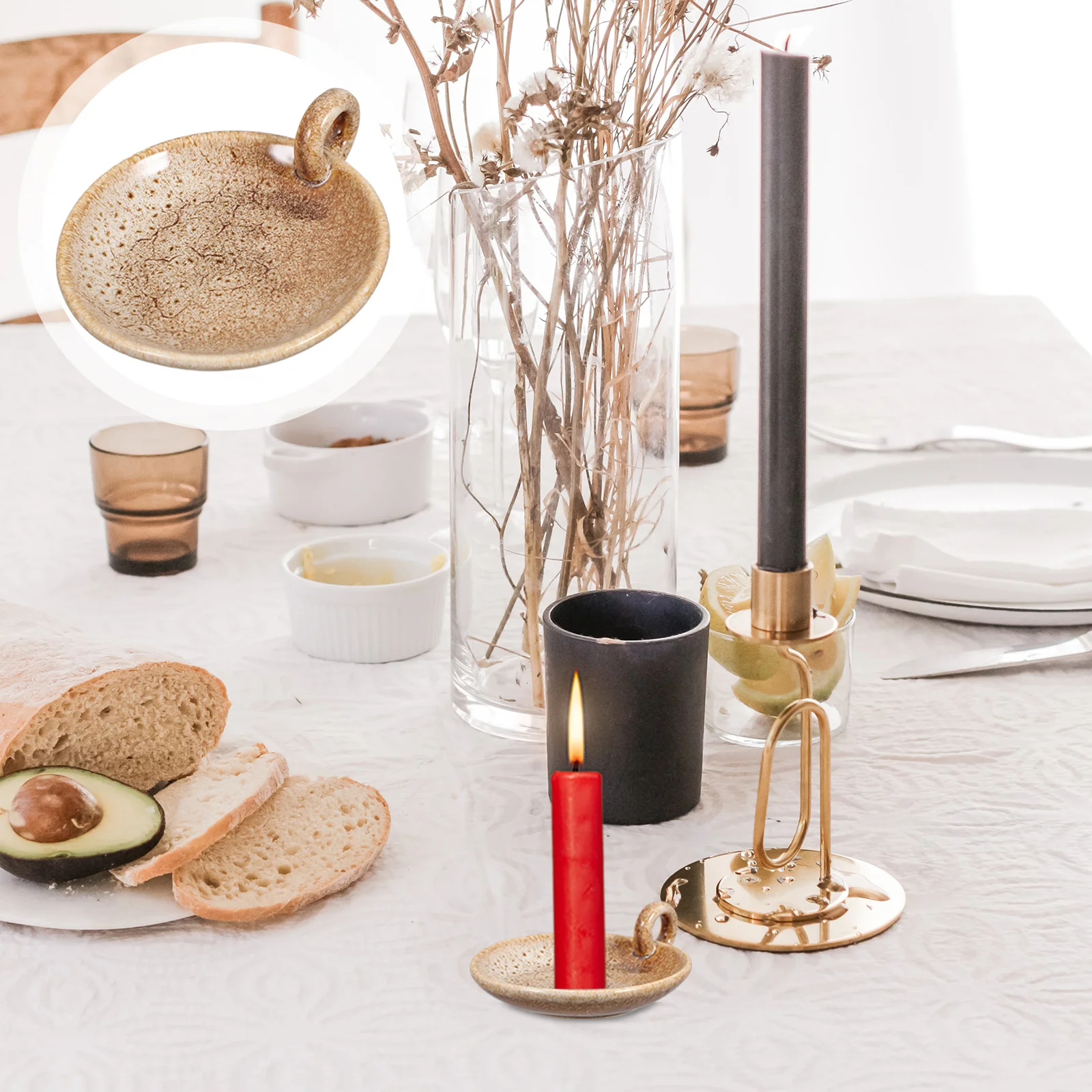 

Exquisite Ceramic Tray Compact Pillar Holder Retro Style Dining Table Decor Aromatherapy Display Dish for Living Room