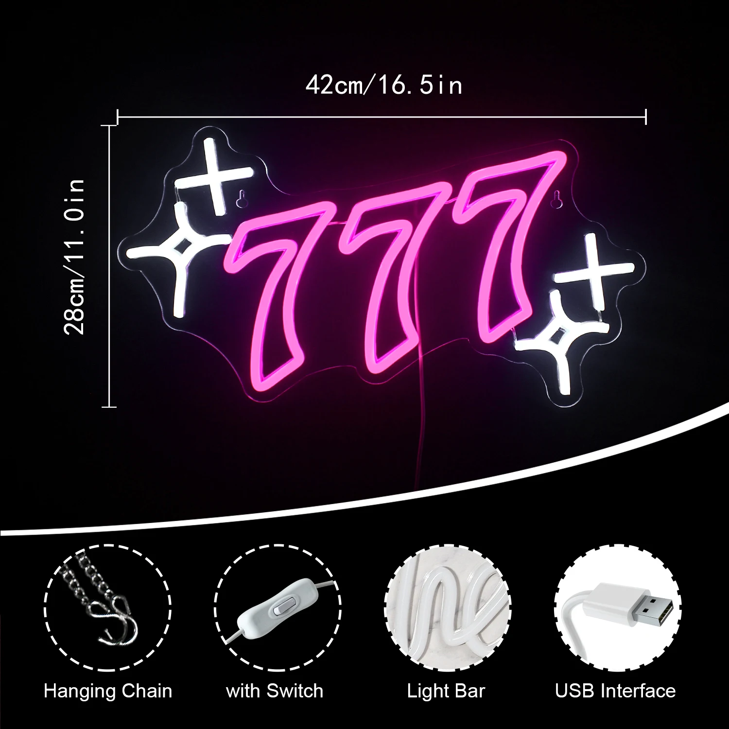 777 Neon Sign Angel Number Neon LED Sign Lucky Number Neon Signs for Wall Decor USB Powered for Game Room Wall Hang Neon Light