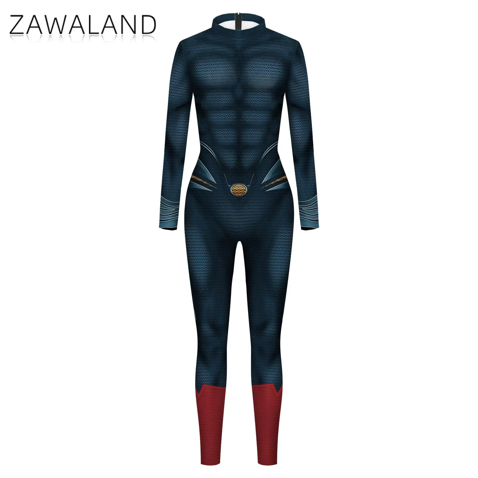 ZAWALAND-Traje de Natal impresso listrado para mulheres, bodysuits Cosplay, macacões, roupas Catsuit, cor doce, Zentai, homem, feriado, Natal