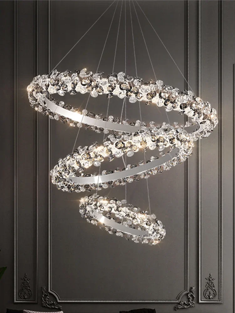 Modern LED Sun Flower Crystal Ceiling Chandeliers Rings Pendent Light Living Dining Room Home Decor Hanging Light Luster Fixture