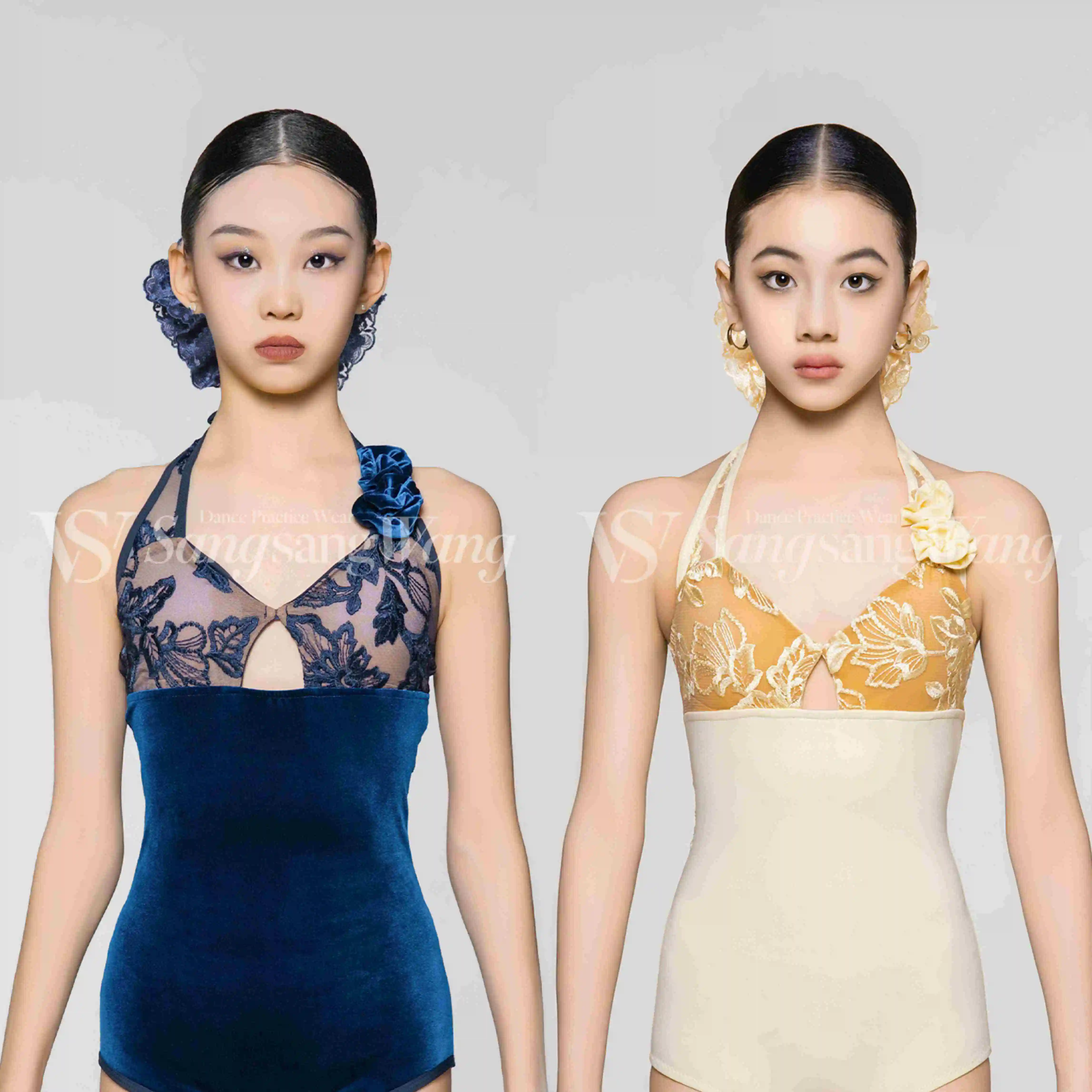 Meisjes Latin Danskostuum Ballroom Dansvoorstelling Kleding Kanten Tops Visgraat Rok Oefenkleding Competitie Jurk DNV23986