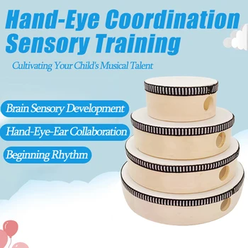 Wooden Hand Drum Tambourine Kids Percussion Toy Wood Frame Drum for Children Music Game Convenient to Carry Around