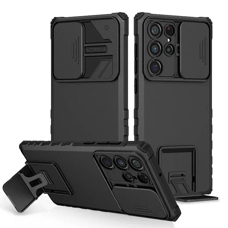 Shockproof Armor Case For Samsung Galaxy S24 S23 S22 S21 Ultra Plus FE A54 A53 A52 5G Note 20 Anti-shock Slide Camera Cap Cover