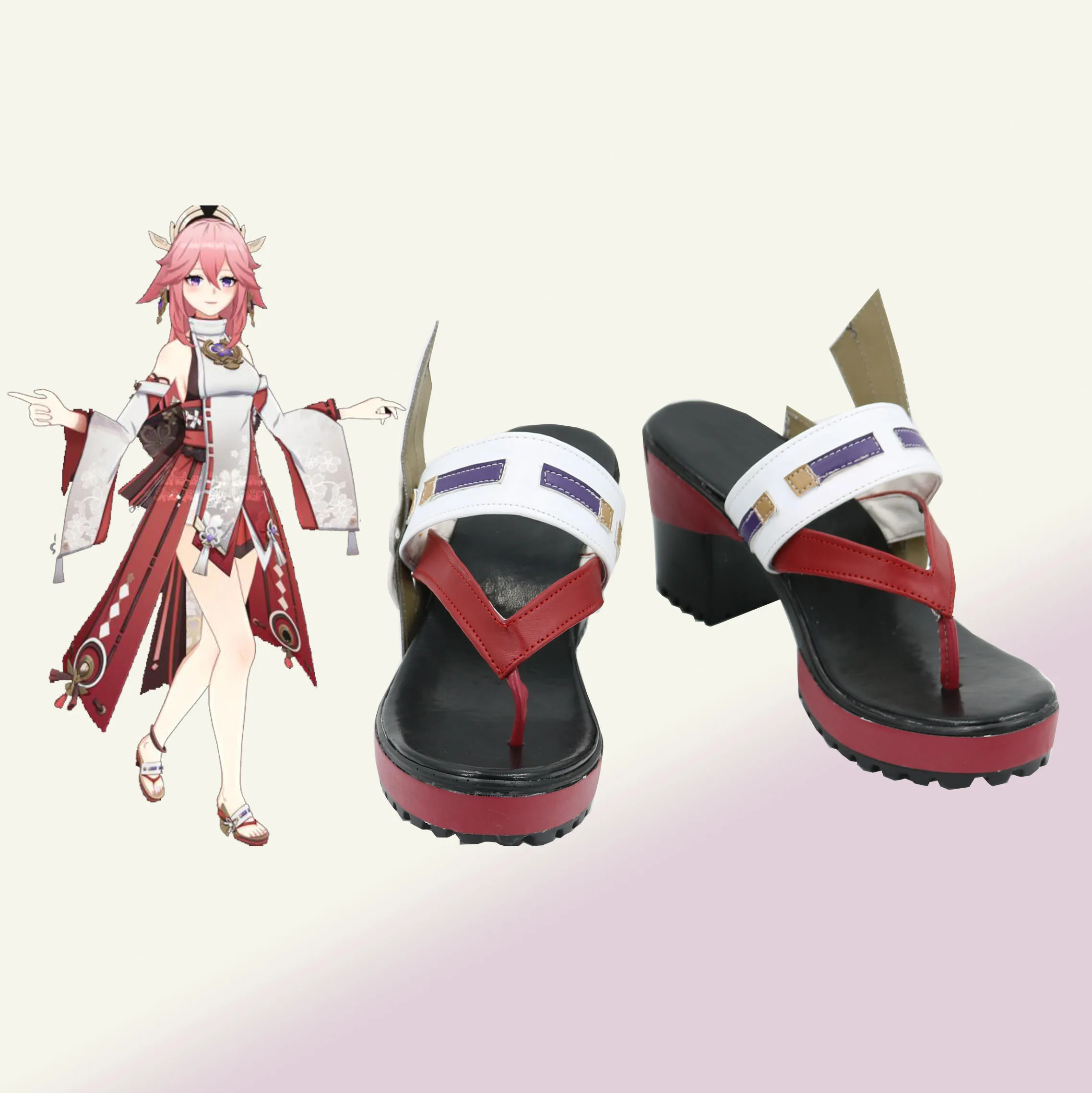 

Genshin Impact Yae Miko Cosplay Shoes Women Men Yae Miko Cos Anime Red High Heels