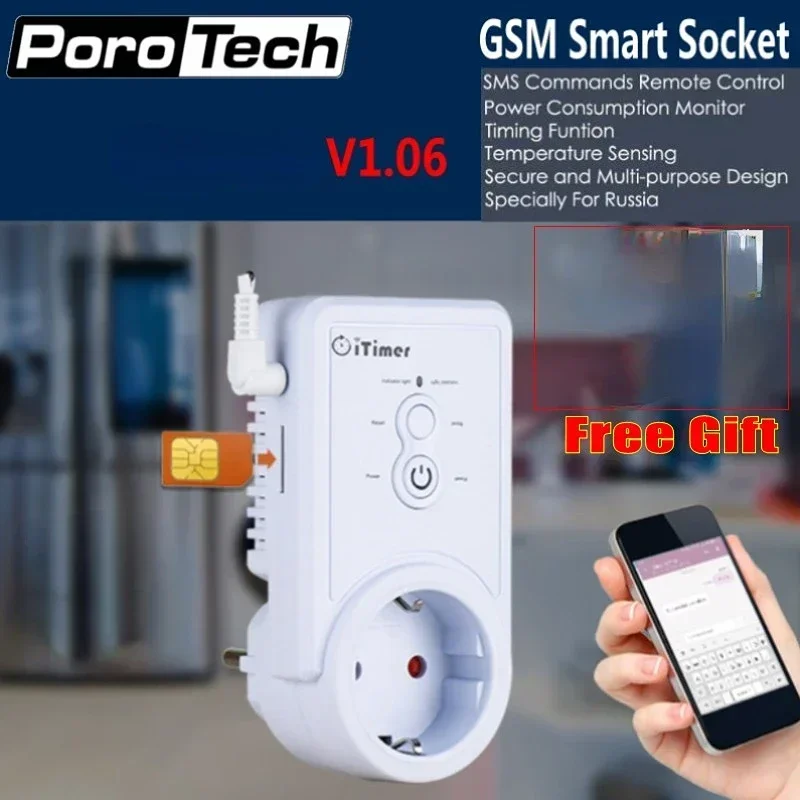 Russian/English SMS Command Control GSM Smart Power Plug Socket Switch Outlet with Temperature sensor USB Output Sim Card Slot