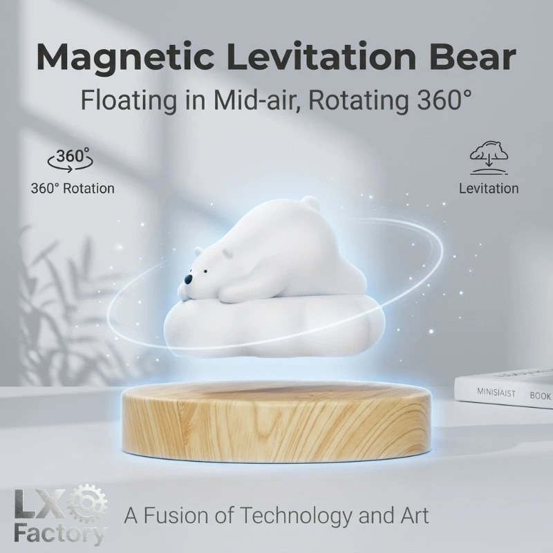 Magnetic Levitation Bear 360° Rotating Floating Bear Creative Ornament Birthday Gifts for Friend Family Office Bedroom Decor