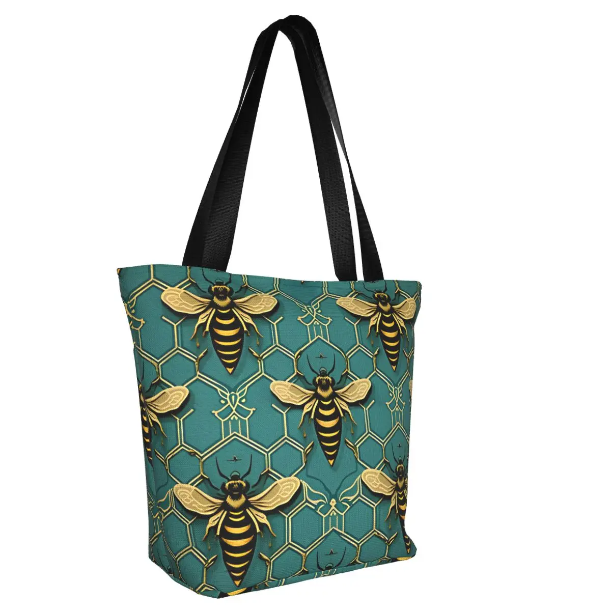 Custom Honeycombs And Bees Grocery Tote Shopping Bag Women Cute Canvas Shoulder Shopper Bags Big Capacity Handbags