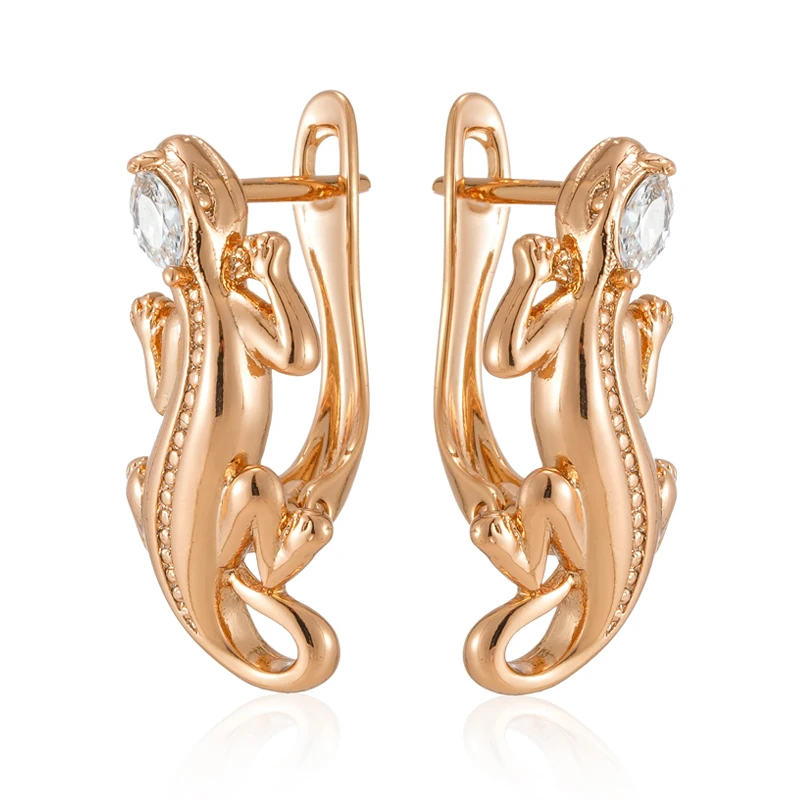 Wbmqda New Fashion Desgin Unusual Lizard Hoop Earrings For Women 585 Rose Gold Color Natural Zircon Animal Jewelry Accessories