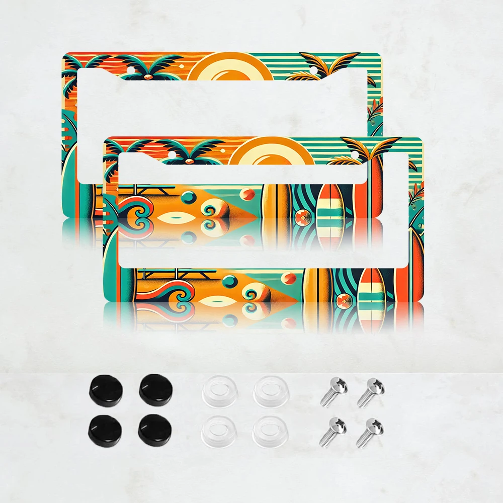 

2PC Summer Beach License Plate Frame - Cool Surfing License Plate Cover Funny Decorative with Screws, 2 Holes