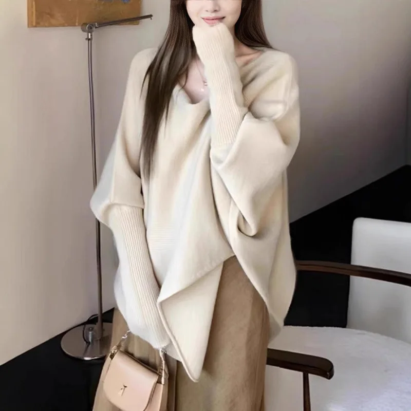 Irregular Knitted Sweater Spring and Autumn Women's Wear Bat Sleeve Women's Sweater
