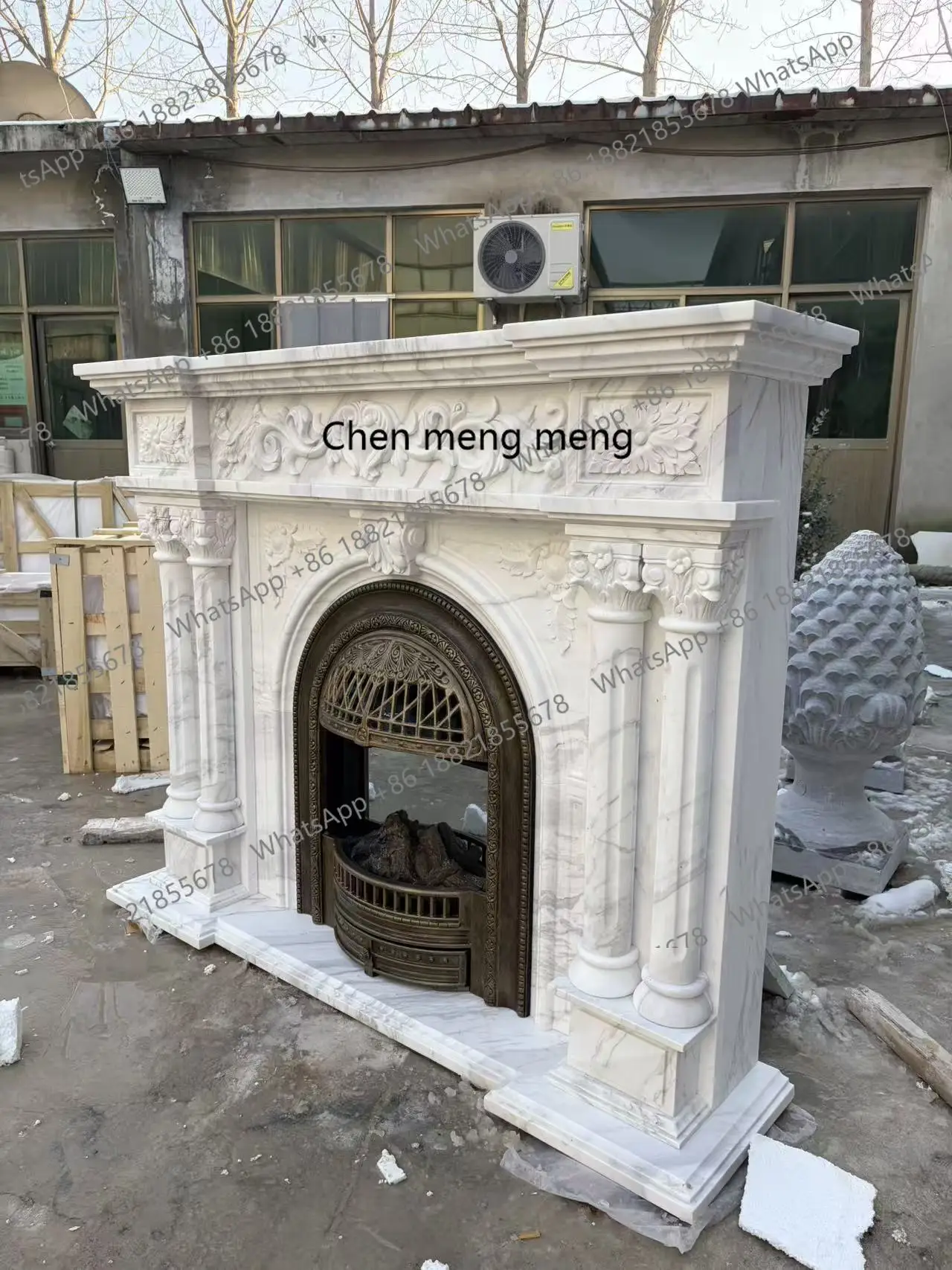 B567  French Natural Jazz White Marble Fireplace European Style Stone Carving Decorative Cabinet Custom Living Room Home Decorat
