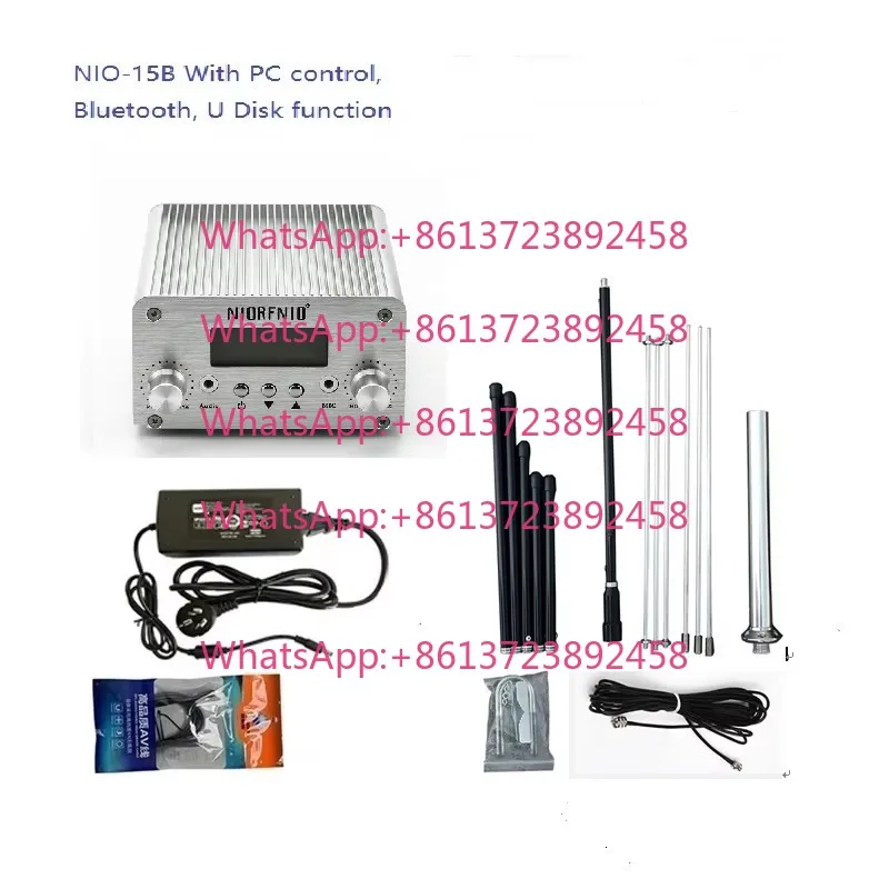 NIO-T15B 15w Stereo Broadcast Radio Fm Transmitter With PC Control Blue Function U Disk Play With GP2 Outdoor Antenna Kit