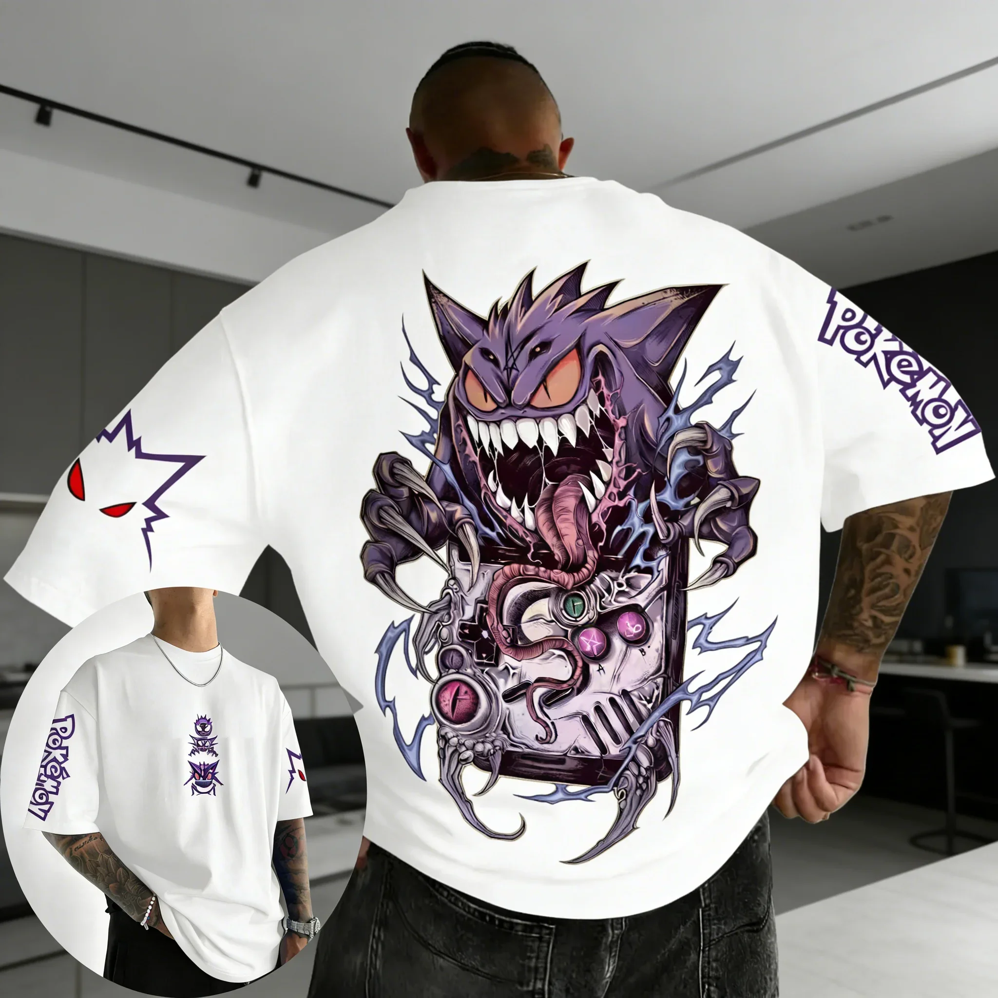 

Pokémon Game Gengar Co Branded Cotton T-shirt NewSummer New Men's and Women's Loose Casual Hip-hop Versatile Short Sleeved Top