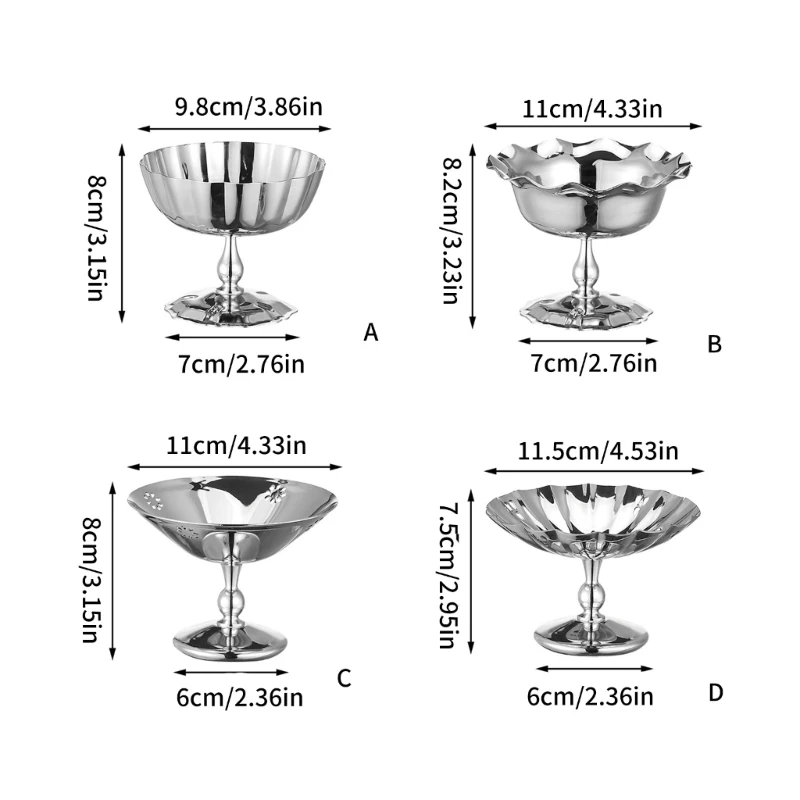 Footed Dessert Serving Cup, Stainless Steel Pedestal Bowl for Mousses, Jellies, Ice Cream, Home Hosting and Dessert Tables A2BB