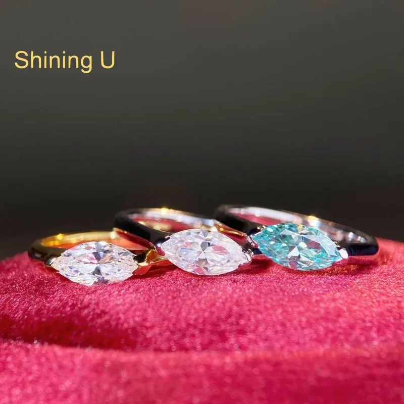 

Shining U S925 Silver 1CT Marquise Cut D Color Moissanite Ring for Women Fine Jewelry Anniversary Gift