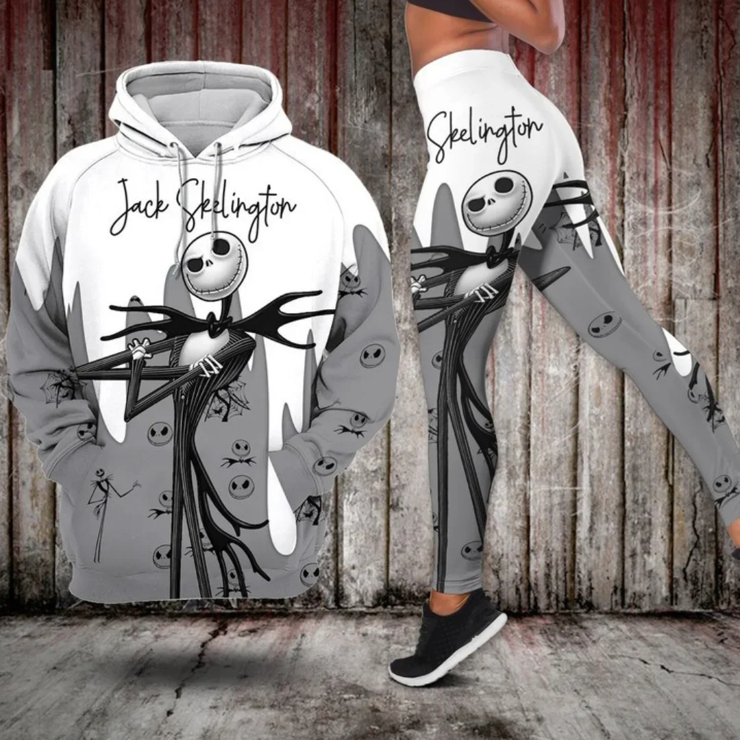 Disney The Nightmare Before Christmas Jack Skellington Women's Hoodie and Leggings Set Yoga Hoodie Leggings Fashion Tracksuit