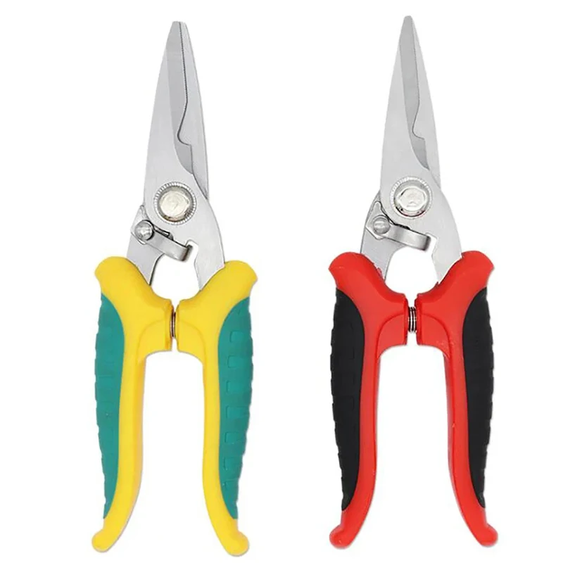 Stainless Steel Electrician Scissors Wire Shears w/ Safety Lock Spring Scissors Fruit Flower Branch Shears Garden Pruning Shears