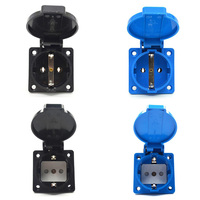 Black Blue round cover 50*50mm EU industry AC power socket IP44 Europe Germany 16A 250V grounding outdoor waterproof socket