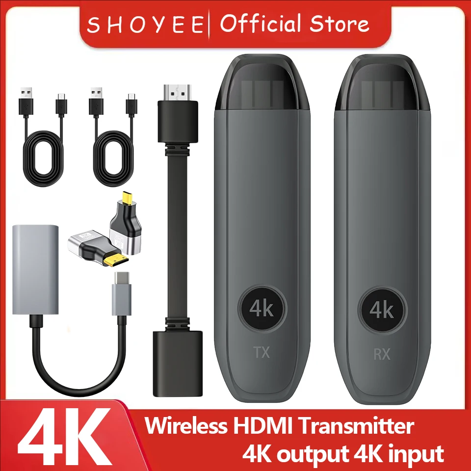 جهاز إرسال واستقبال HDMI لاسلكي، مدخل فك تشفير 4K، مخرج 4K @ 30 هرتز، توصيل وتشغيل الكمون المنخفض للغاية للألعاب، المسرح المنزلي