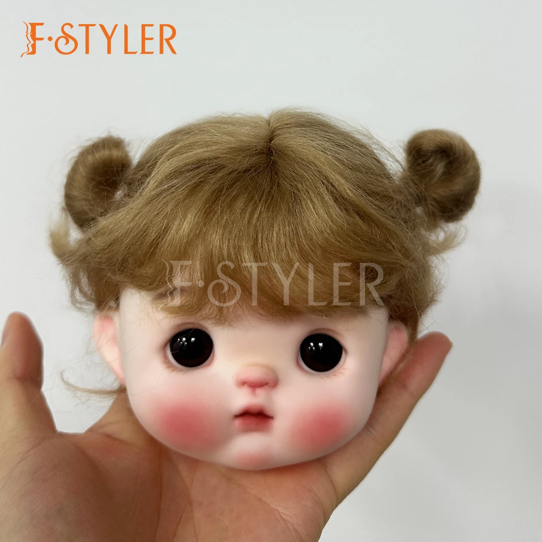 FStyler BJD Pruik Mohair Zacht Haar voor 1/4 1/3 Pop Pruiken Dubbele Paardenstaart Fit 9-10 Inch Hoofd