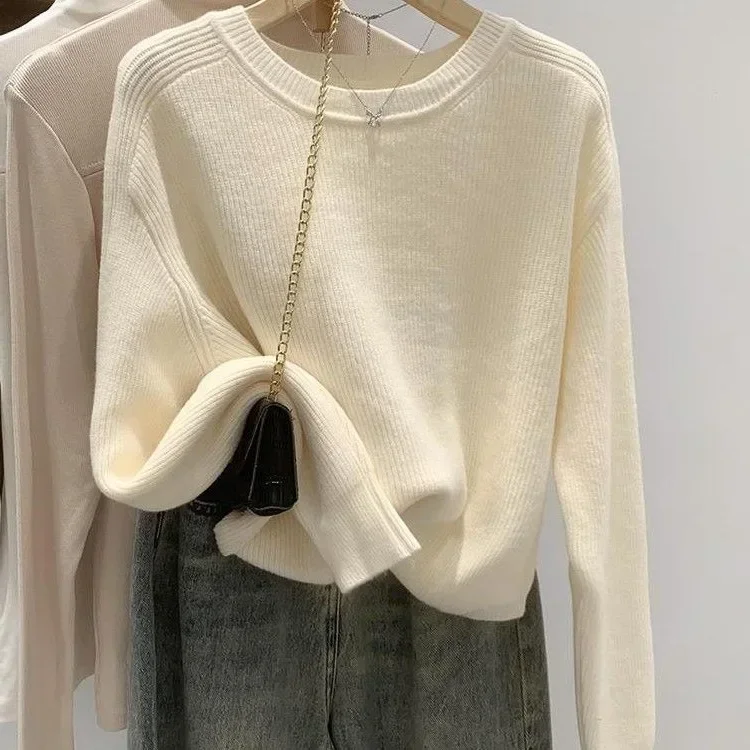 

Stylish Short Women's Sweater Inner Wear Lazy Loose Design Sensation Autumn Winter New Arrival Outerwear Crew Neck Top