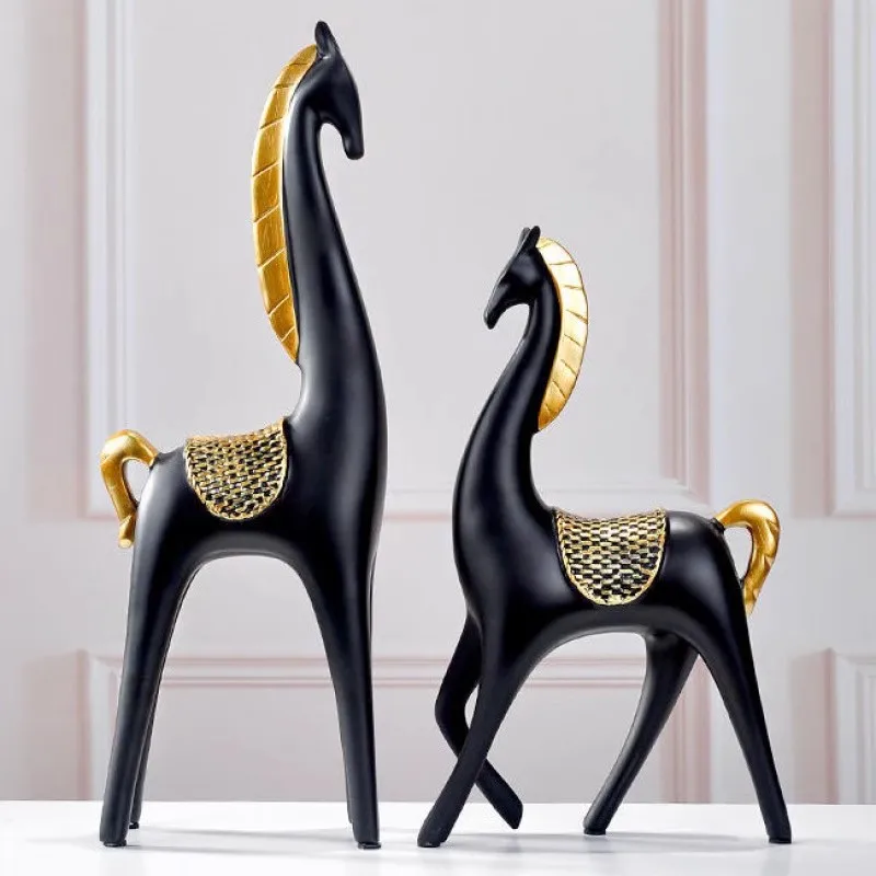 Imagem -04 - Escultura Animal Europeia Estátua de Cavalo de Resina Decorações Artesanato para Escritório Quarto Sala de Estar Dourado Branco Preto