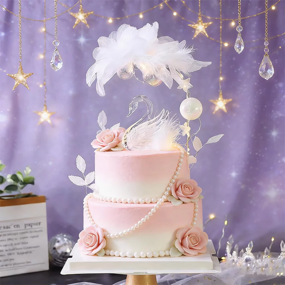 Adornos de Cristal para Pastel de Boda, Cisnes de PVC y Mariposas para el Día de San Valentín, Decoración para Pastel de Cumpleaños de Niña