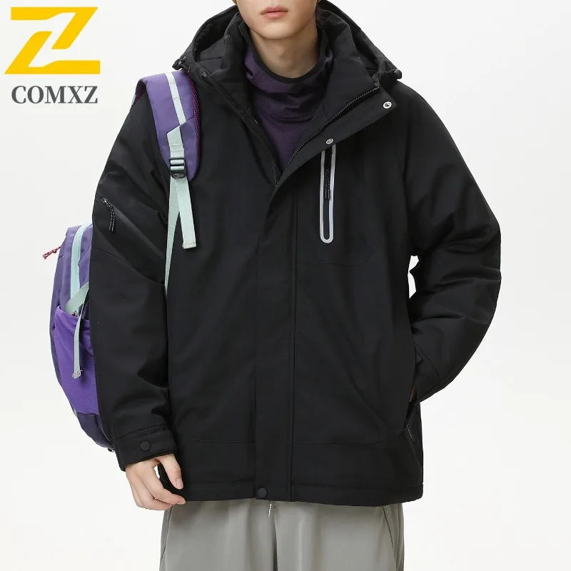 COMXZ Casual Men Down Jacket Hooded Outdoor Exploration Thick Warm Parka Leisure Everyday Wear Light Winter New Jackets
