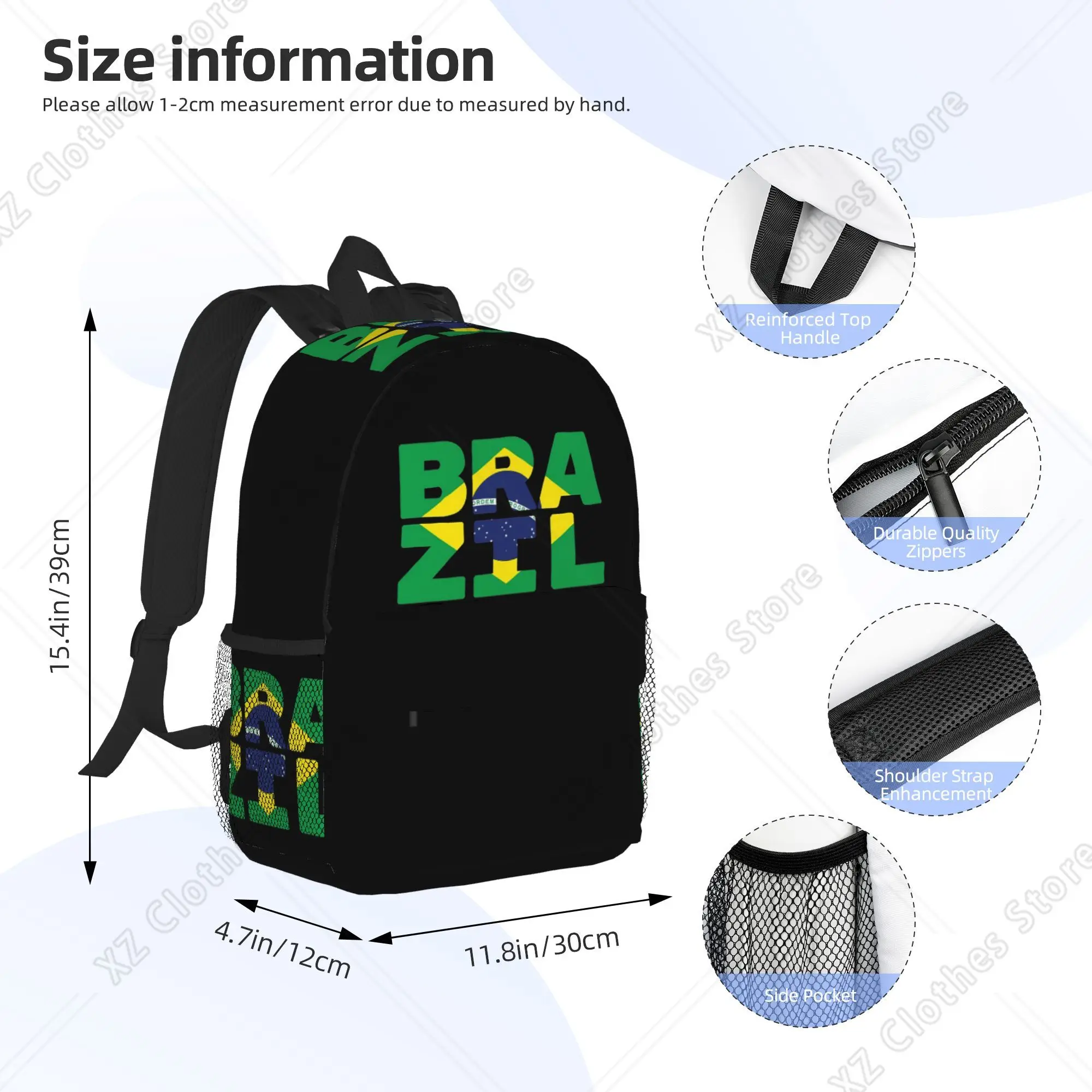 Brazil Flag Text Backpack Hot Sale Daypack Large Capacity Boys Girls BookBag Shoulder Bags for Men Women School Bag